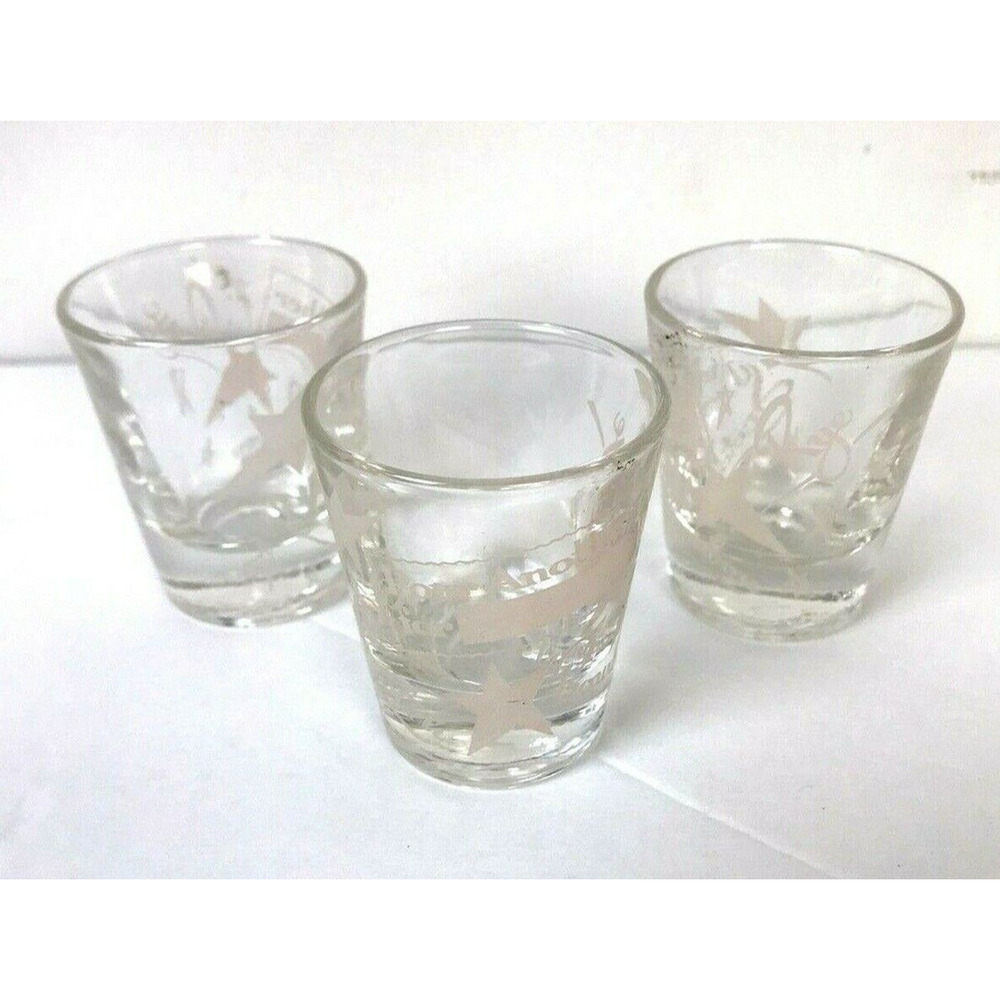 Vintage Shot Glasses Set of 3 Name Space Bar Ware Retro Glassware